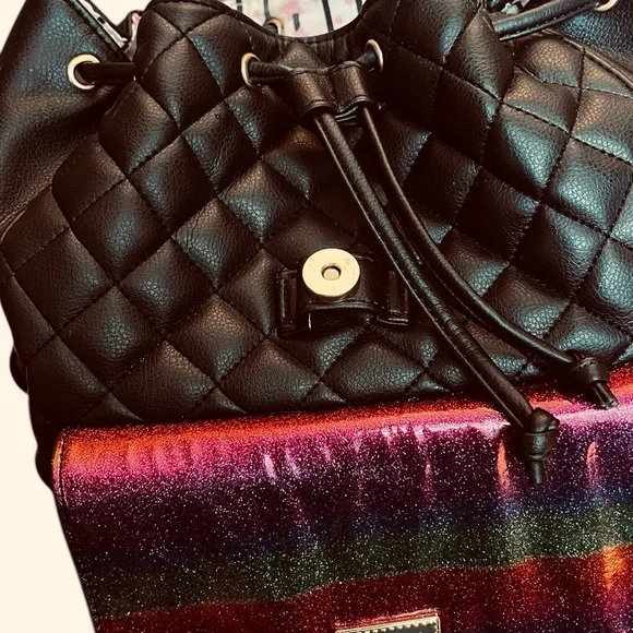 Betsey Johnson Quilted Cat Face Backpack Y2K Kawaii Coquette Glitter Rainbow Bag - Picture 6 of 16